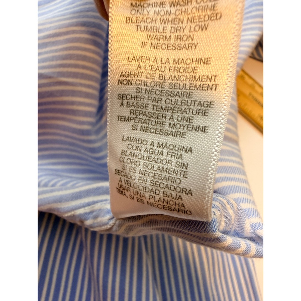 Michael Kors Shirt Womens L Blue Cotton Striped Button Down Classic Preppy Chic - Picture 8 of 10
